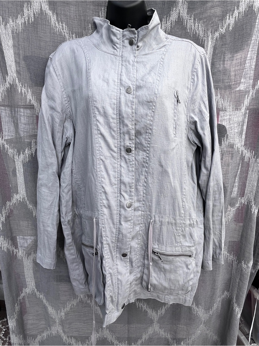 Artisan Ny Light Gray Linen Jacket with Stand Collar